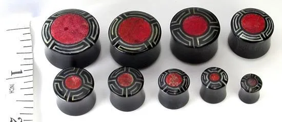 Anal Elementals Organics EGYPTIAN with Red Coral Inlay Horn Plug Wholesale Organic Ear Jewelry Price Per 1