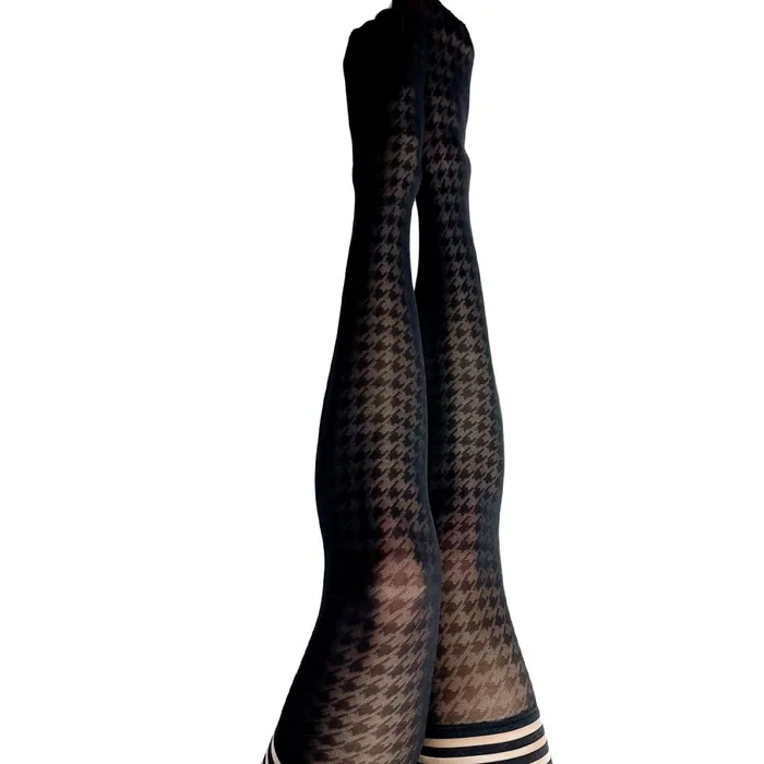 Anal Kixies Meghan Black Houndstooth Thigh Highs sizes AD Kixies