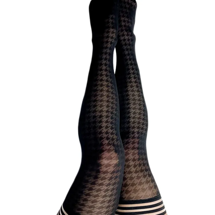 Anal Kixies Meghan Black Houndstooth Thigh Highs sizes AD Kixies