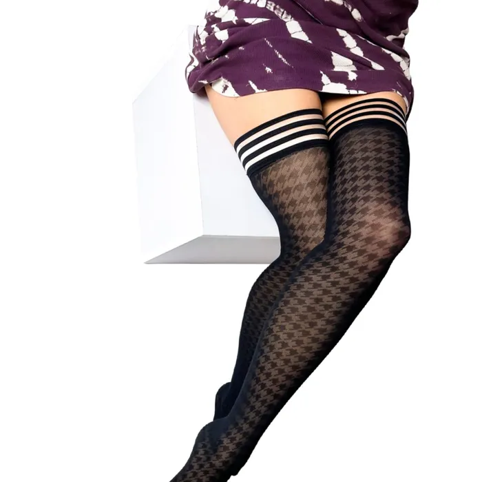 Anal Kixies Meghan Black Houndstooth Thigh Highs sizes AD Kixies