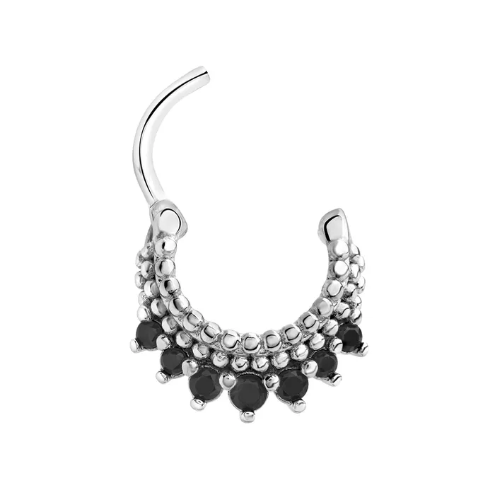 Anal Painful Pleasures 16g Rhodium Plated Black Jeweled Bijoux Steel Septum Clicker