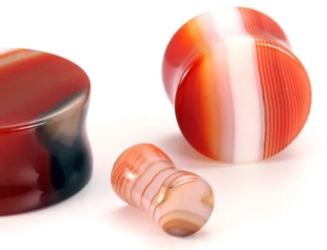 Anal Painful Pleasures Double Flare Red Agate Stone Plug Price Per Pair