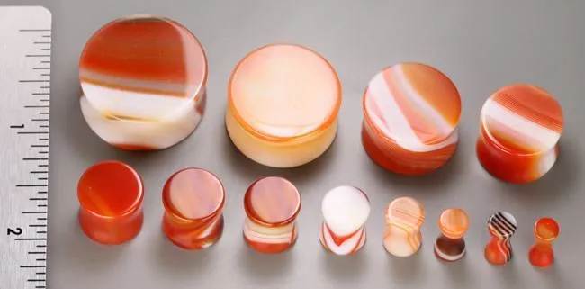 Anal Painful Pleasures Double Flare Red Agate Stone Plug Price Per Pair