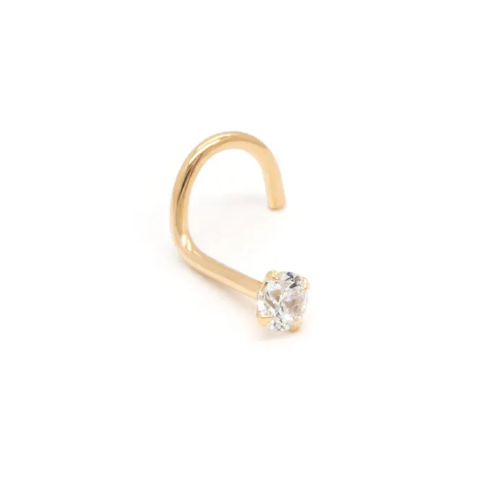 Anal Tilum Tilum 20g Yellow Gold Crystal Jewel Nose Screw Right Bend