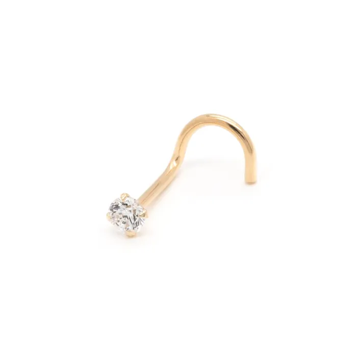 Anal Tilum Tilum 20g Yellow Gold Crystal Jewel Nose Screw Right Bend
