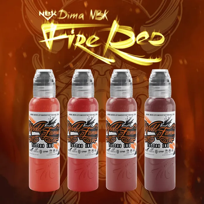 Anal World Famous Dima NBK Fire Red Set World Famous Tattoo Ink 1oz
