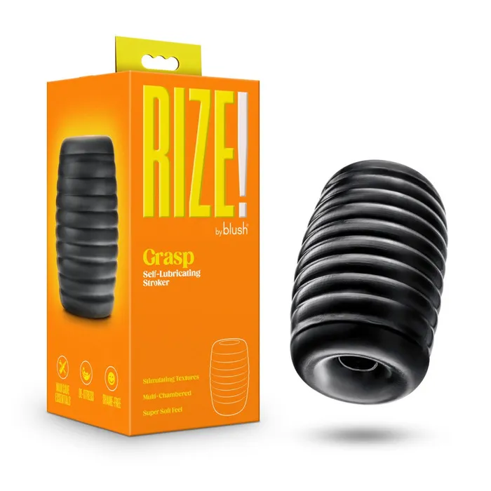 Blush Male Sex Toys Rize Grasp Self Lubricating Extra Soft Stroker Black