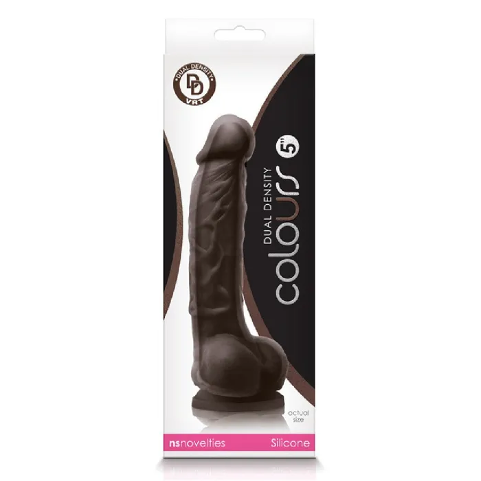Colours Dual Density 5 Inch Silicone Dildo with Balls Dark Chocolate NS Novelties Dildos
