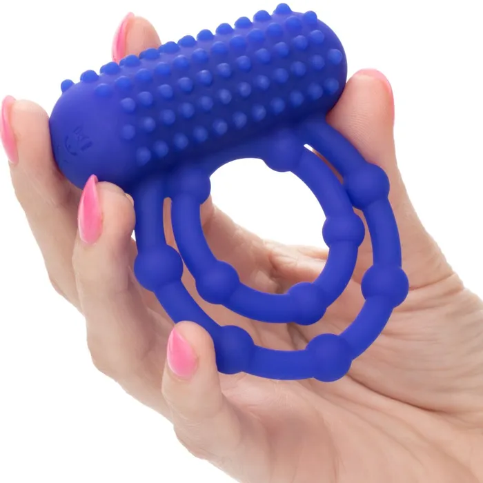 Couples CalExotics Maximus 10 Bead Vibrating Beginner Cock Ring for Couples Blue