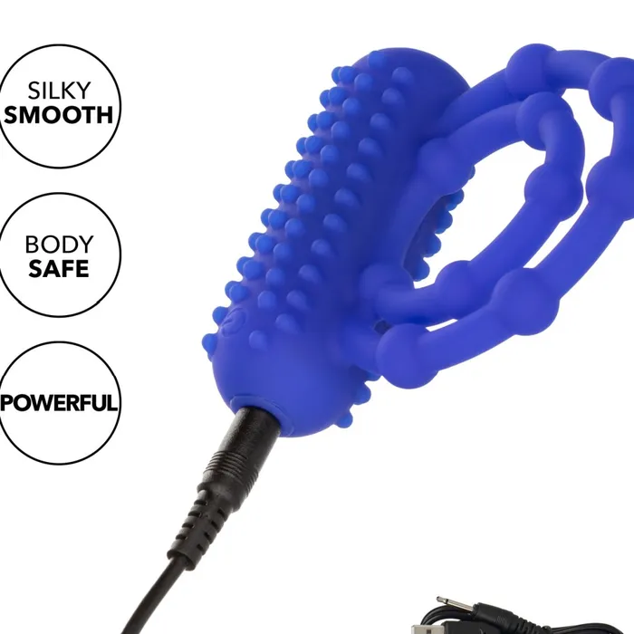 Couples CalExotics Maximus 10 Bead Vibrating Beginner Cock Ring for Couples Blue