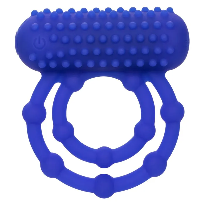 Couples CalExotics Maximus 10 Bead Vibrating Beginner Cock Ring for Couples Blue