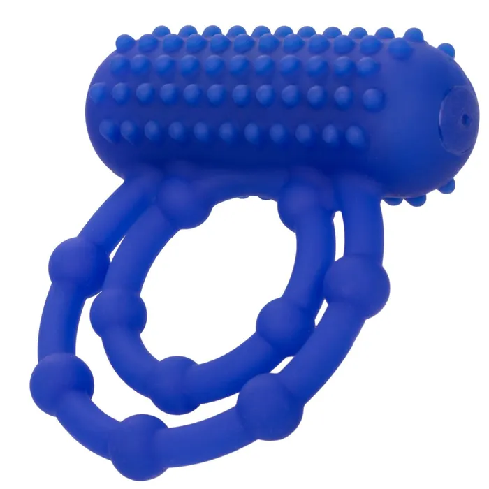 Couples CalExotics Maximus 10 Bead Vibrating Beginner Cock Ring for Couples Blue