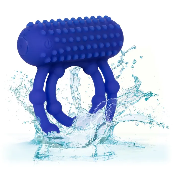 Couples CalExotics Maximus 10 Bead Vibrating Beginner Cock Ring for Couples Blue
