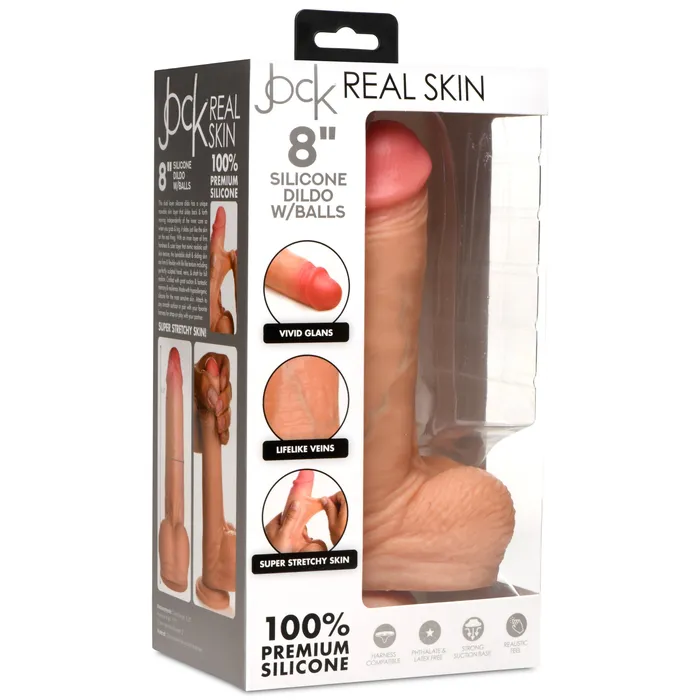 Dildos XR Brands Jock Real Skin 8 Inch Silicone Suction Cup Dildo with Balls Vanilla