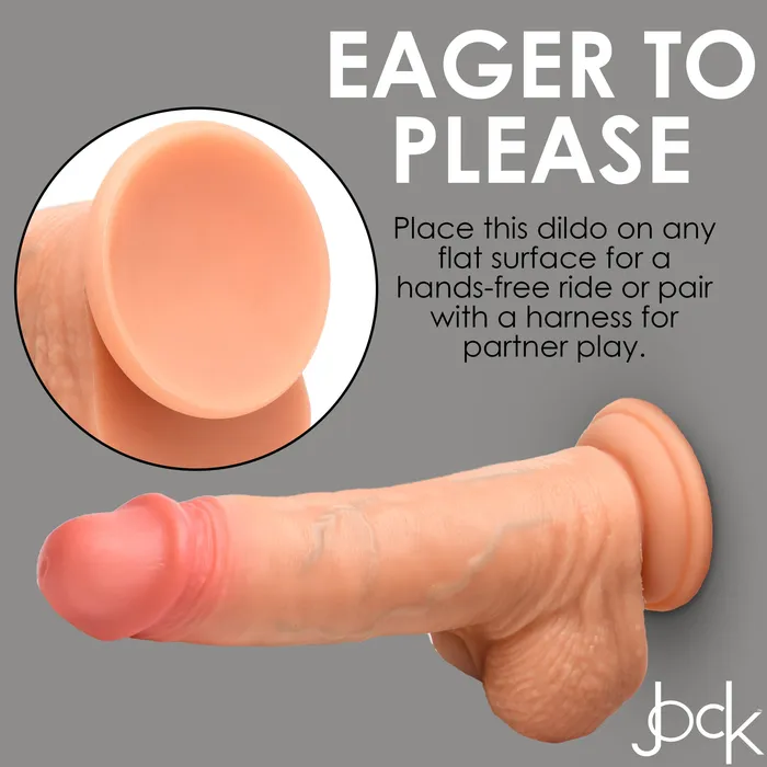 Dildos XR Brands Jock Real Skin 8 Inch Silicone Suction Cup Dildo with Balls Vanilla