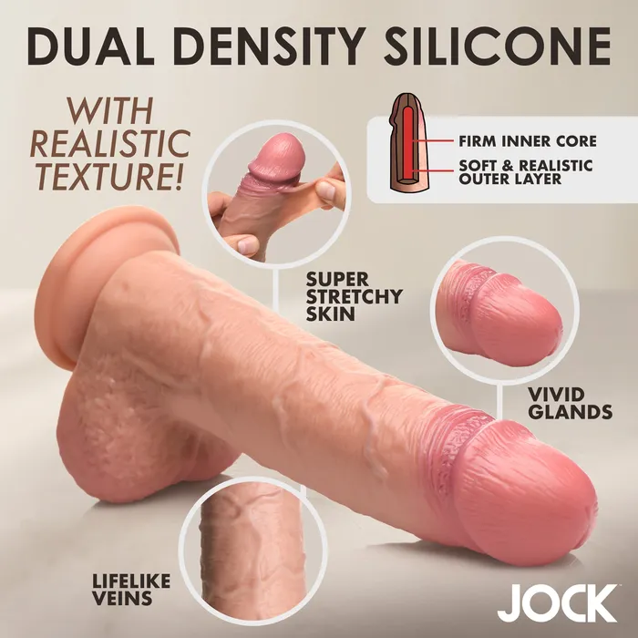 Dildos XR Brands Jock Real Skin 9 Inch Silicone Suction Cup Dildo with Balls Caramel