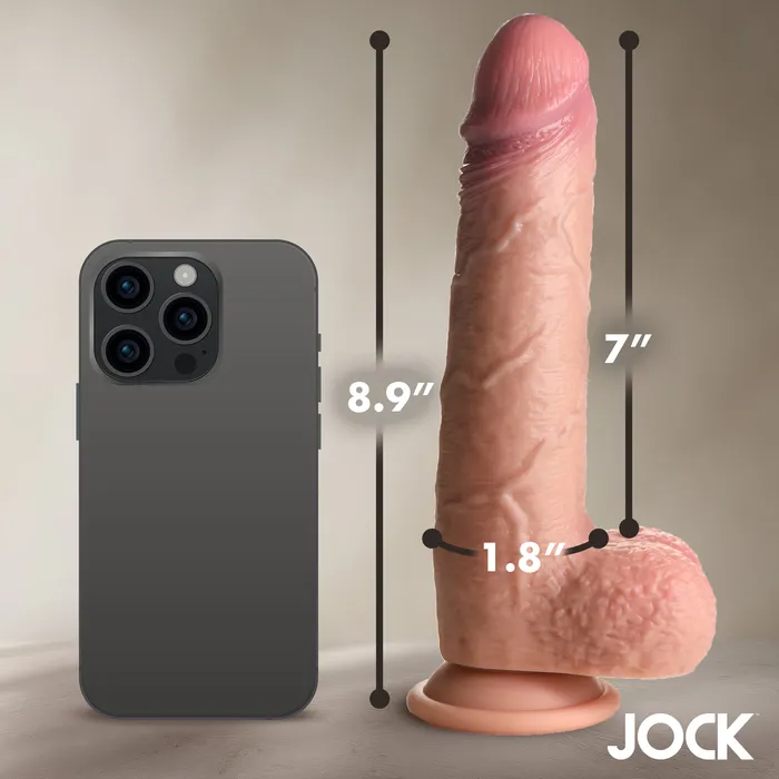 Dildos XR Brands Jock Real Skin 9 Inch Silicone Suction Cup Dildo with Balls Caramel