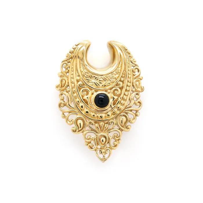 Elementals Organics Anal Polished Brass Filigree Black Onyx Saddle Plugs Price Per 2