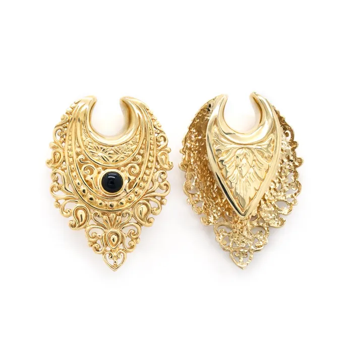 Elementals Organics Anal Polished Brass Filigree Black Onyx Saddle Plugs Price Per 2