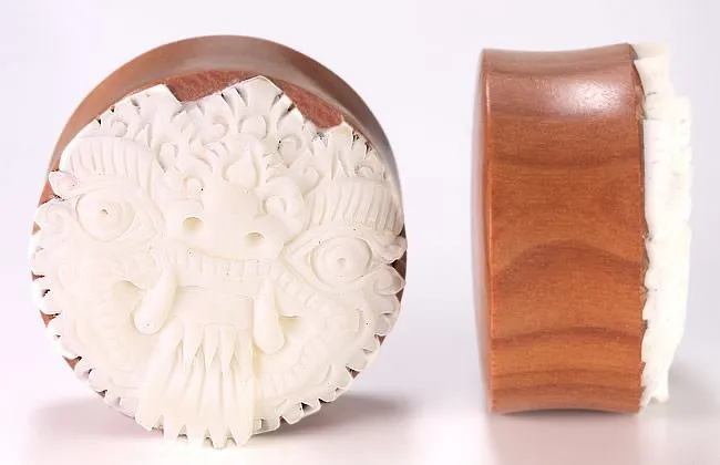 Elementals Organics Anal Resin MASK Face Inlayed on Saba Wood Organic Plug Body Jewelry 16mm 30mm Price per 1 Elementals Organics Anal Resin MASK Face Inlayed on Saba Wood Organic Plug Body Jewelry 16mm 30mm Price per 1