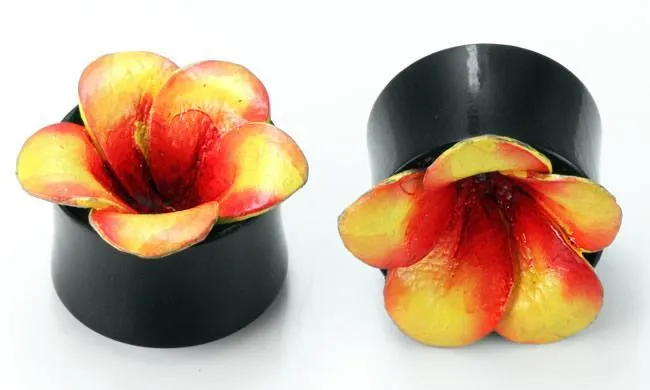 Elementals Organics Male Sex Toys Horn Plug with Painted PinkYellow LEATHER FLOWER CAP Inlay Organic Plug 8mm24mm Price Per 1 Elementals Organics Male Sex Toys Horn Plug with Painted PinkYellow LEATHER FLOWER CAP Inlay Organic Plug 8mm24mm Price Per 1