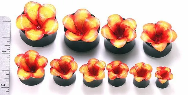 Elementals Organics Male Sex Toys Horn Plug with Painted PinkYellow LEATHER FLOWER CAP Inlay Organic Plug 8mm24mm Price Per 1