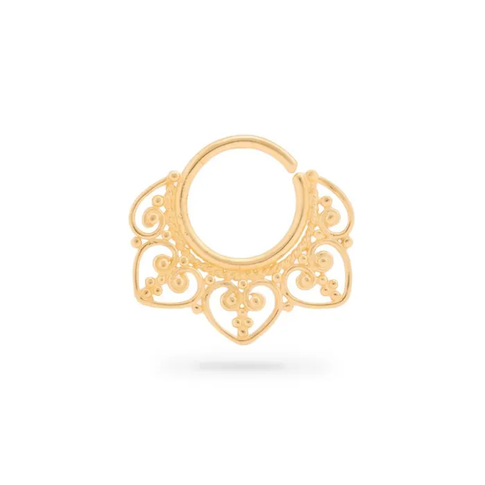 Elementals Organics Vibrators 18g Yellow Gold Plated Triple Filigree Heart Bendable Septum Ring Elementals Organics Vibrators 18g Yellow Gold Plated Triple Filigree Heart Bendable Septum Ring