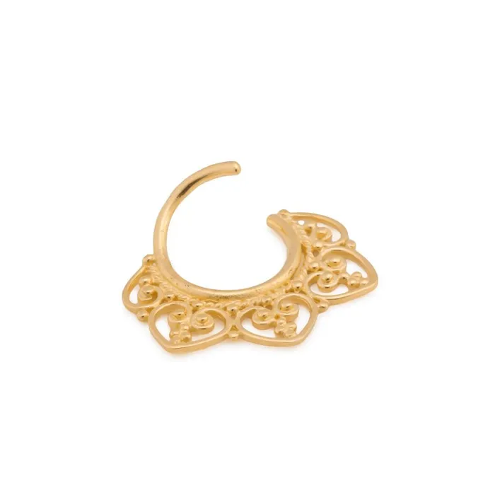Elementals Organics Vibrators 18g Yellow Gold Plated Triple Filigree Heart Bendable Septum Ring