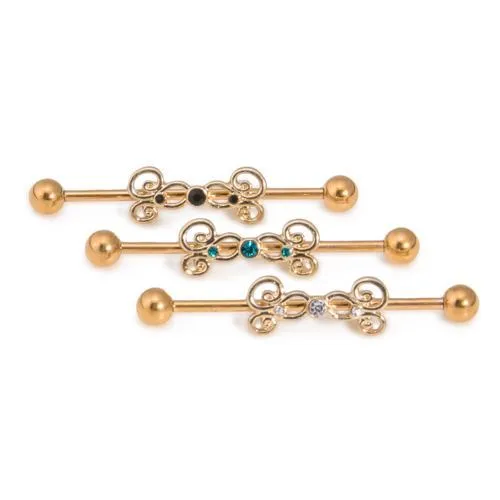 Female Sex Toys Painful Pleasures 14g 138 PVD Coated Industrial Barbell with Gold Plated Jeweled Charm Price Per 1