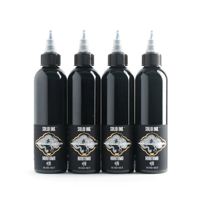 Horitomo 4 Bottle Sumi Set Solid Ink 8oz Bottles Solid Ink Anal