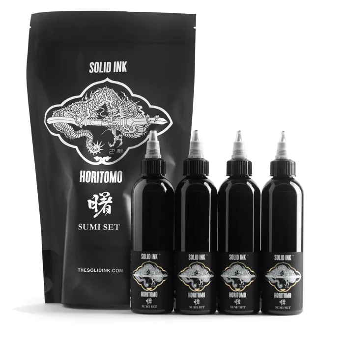 Horitomo 4 Bottle Sumi Set Solid Ink 8oz Bottles Solid Ink Anal
