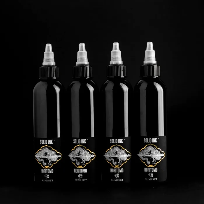 Horitomo 4 Bottle Sumi Set Solid Ink 8oz Bottles Solid Ink Anal