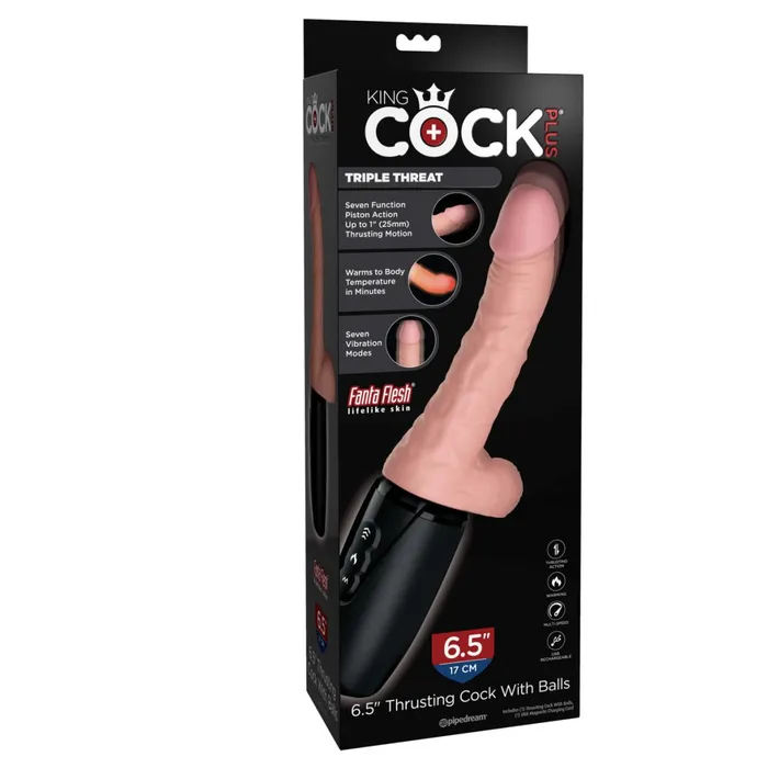 King Cock Plus Thrusting Heating Cock with Balls Vanilla Pipedream Products Dildos