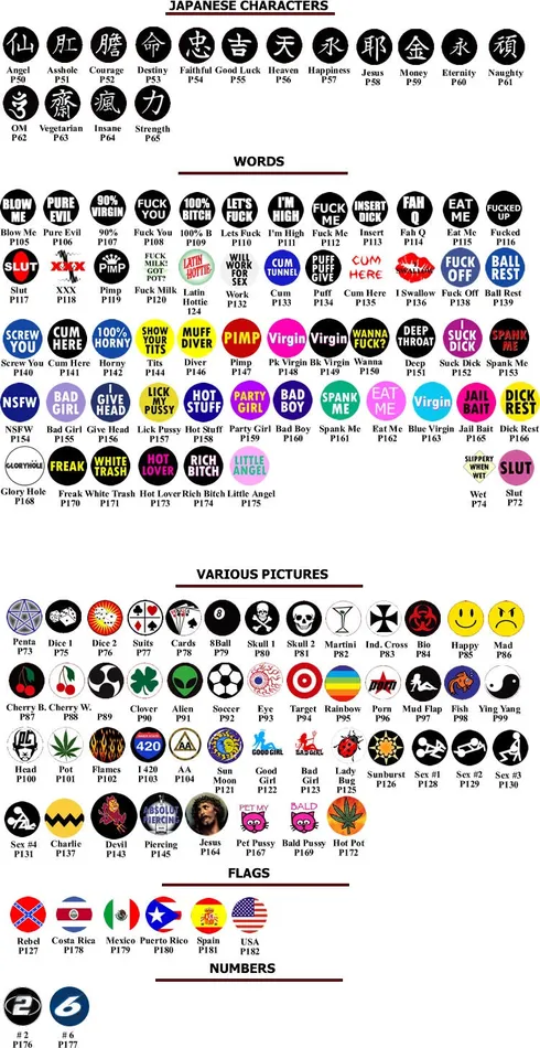 Male Sex Toys 14g 12 Mixed Logo Captive Bead Ring Pictures Words Price Per 10 Painful Pleasures