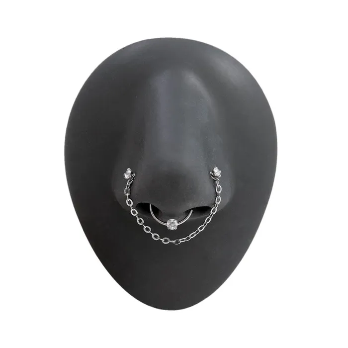 Male Sex Toys 20g 14 Crystal Nose Bone Chain and Ring Jewelry Set Painful Pleasures