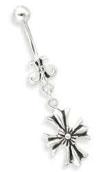Male Sex Toys Painful Pleasures 14g 38 Fleur De Heure with Celtic Cross Dangle Belly Button Ring