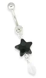 Male Sex Toys Painful Pleasures 14g 716 Crystal Jewel with Black Star Dangle Belly Button Ring