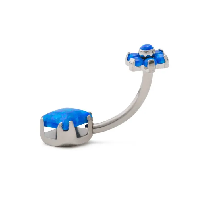 Male Sex Toys Painful Pleasures 14g 716 Internally Threaded PrincessCut Opal Titanium Belly Button Ring with Opal Flower Top
