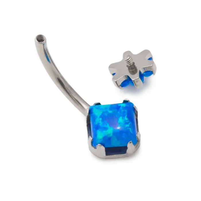 Male Sex Toys Painful Pleasures 14g 716 Internally Threaded PrincessCut Opal Titanium Belly Button Ring with Opal Flower Top