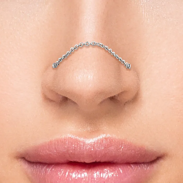 Male Sex Toys Painful Pleasures 20g 14 Jeweled Steel Nose Bones with Chain