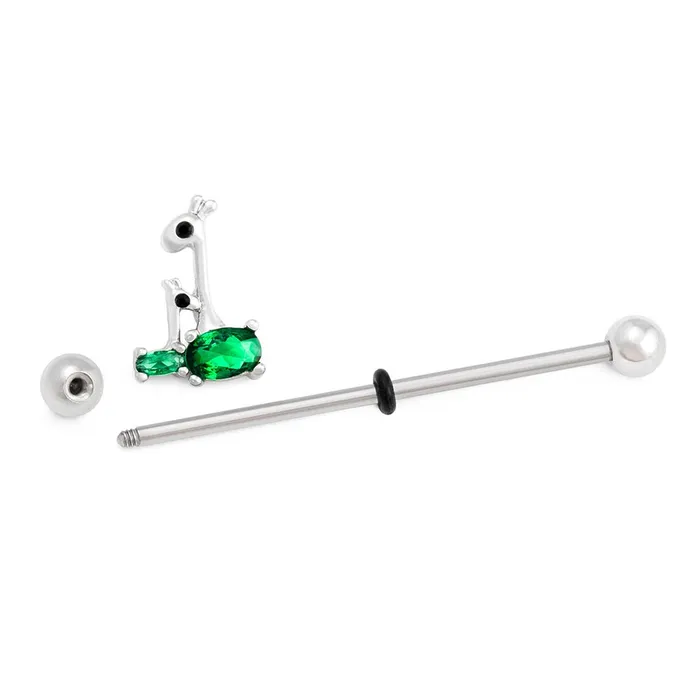 Painful Pleasures 14g 112 Green Jewel Giraffe Industrial Barbell Vibrators