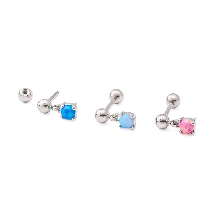 Painful Pleasures 16g 516 RhodiumPlated Straight Stainless Steel Barbell with Opal Dangle Female Sex Toys