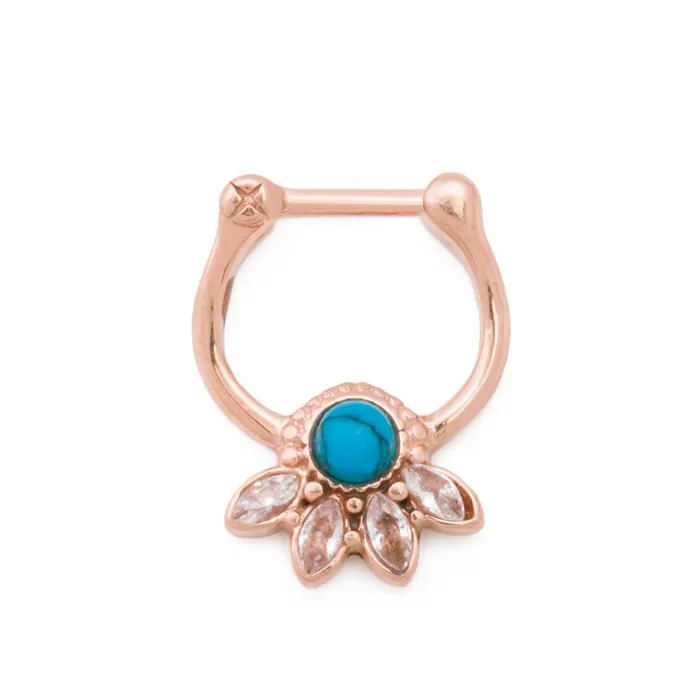 Painful Pleasures 16g Turquoise Jeweled Lotus PVD Rose Gold Septum Clicker Vibrators Painful Pleasures 16g Turquoise Jeweled Lotus PVD Rose Gold Septum Clicker Vibrators
