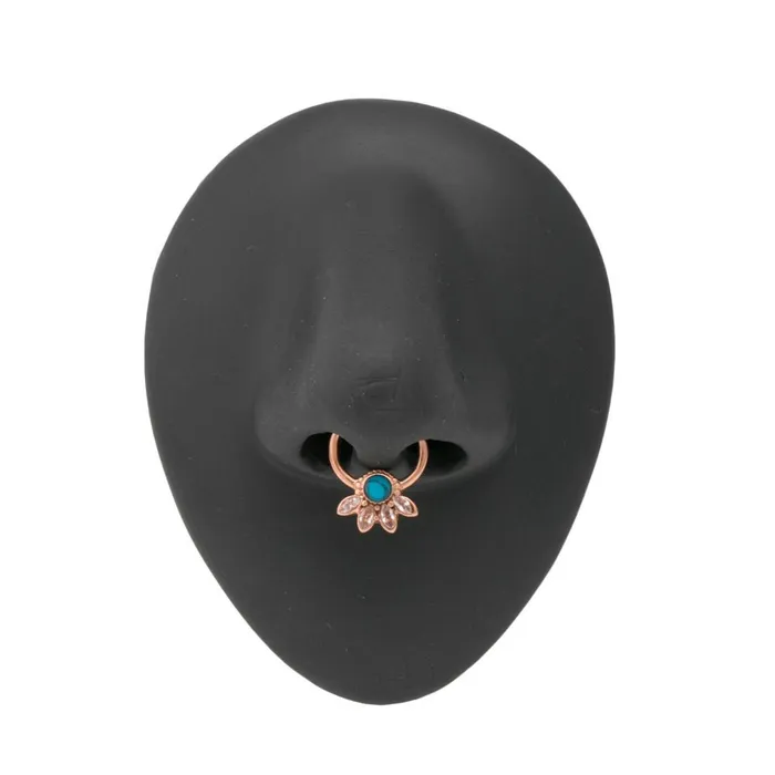 Painful Pleasures 16g Turquoise Jeweled Lotus PVD Rose Gold Septum Clicker Vibrators
