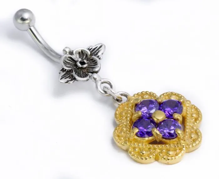 Painful Pleasures Anal Flower n Flower Gold N Silver Bali Belly Wholesale Body Jewelry 14g 716