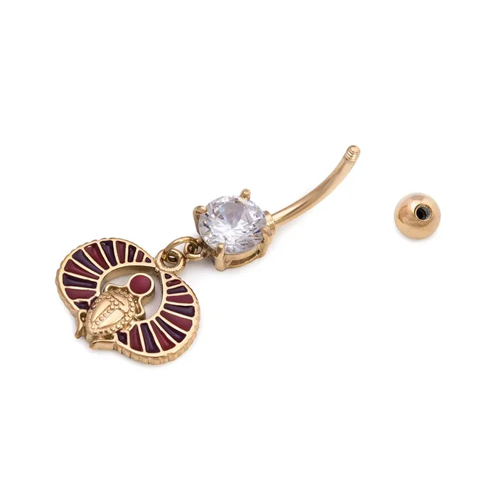 Painful Pleasures Male Sex Toys 14g 38 PVD Gold Egyptian Scarab Dangle Belly Button Ring