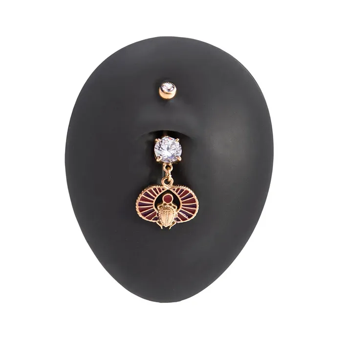 Painful Pleasures Male Sex Toys 14g 38 PVD Gold Egyptian Scarab Dangle Belly Button Ring