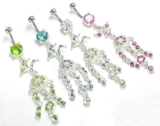 Painful Pleasures Male Sex Toys 14g 716 Palm Tree Jeweled Dangle Belly Button Ring