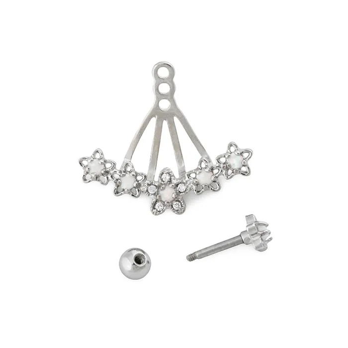Painful Pleasures Vibrators 16g 14 Opal Star Flower Rhodium Plated Cartilage Earring