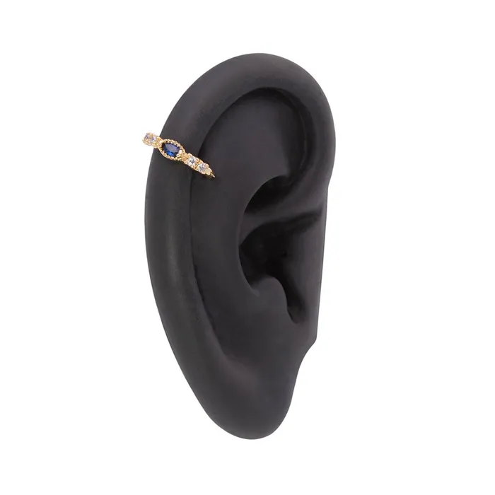 Painful Pleasures Vibrators 18g PVD Gold Deep Blue Passions Jewel Clicker